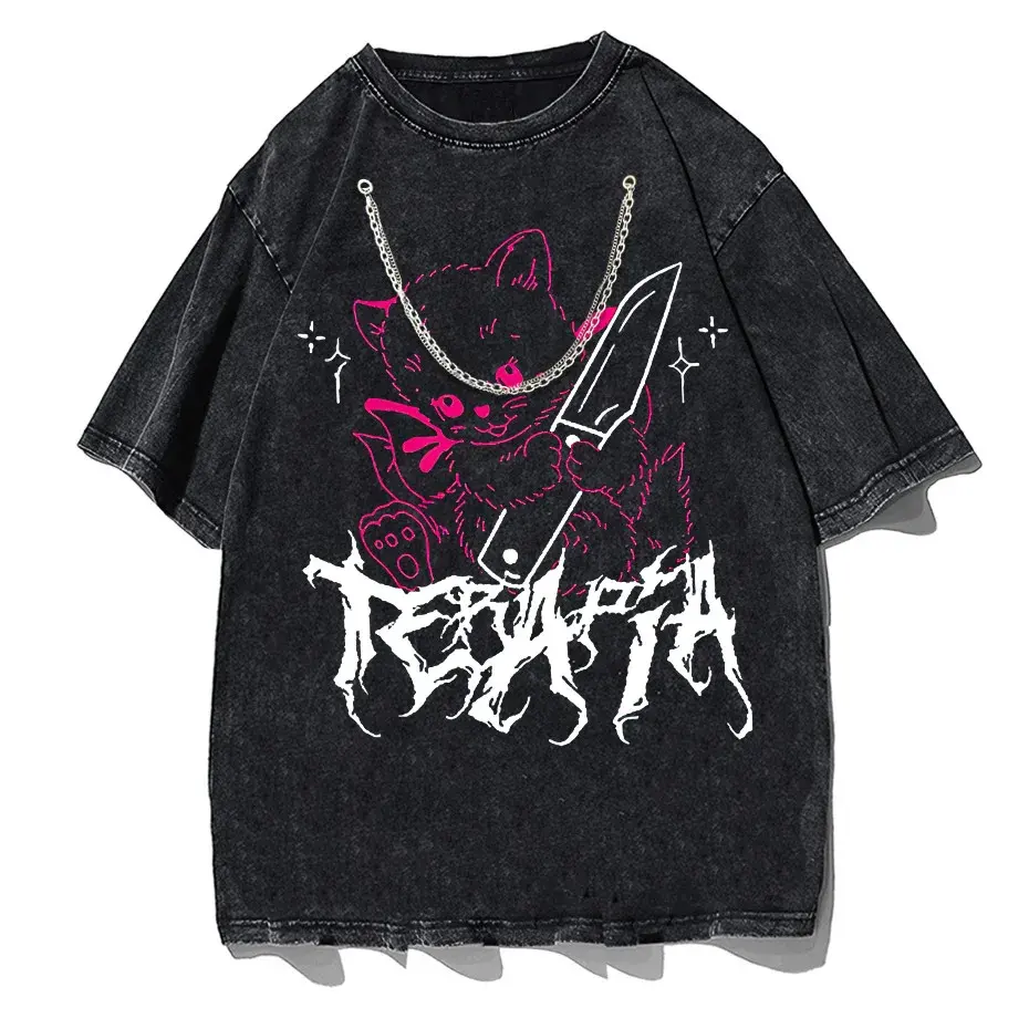 Men's Cute Anime E-Girl Kawaii T-Shirt Vintage Harajuku Streetwear Loose Fit by Vimost Shop