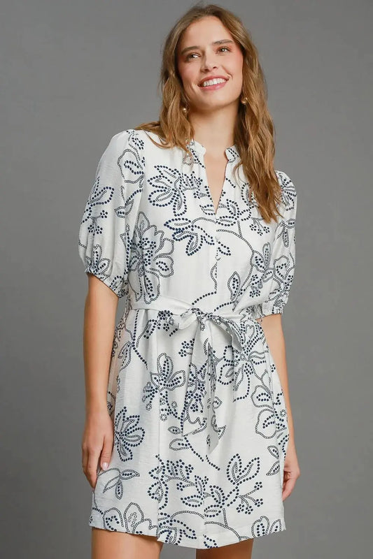 Umgee Full Size Floral Print Notched Puff Sleeve Mini Dress Plus Size by Umgee