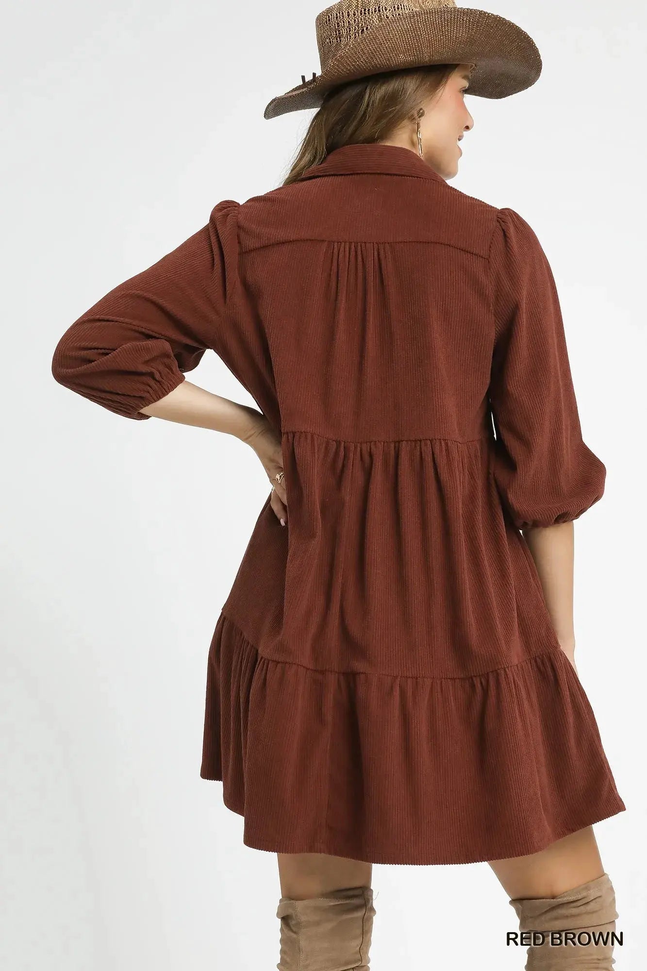 Umgee Tiered Corduroy Mini Dress with Balloon Sleeves by Umgee