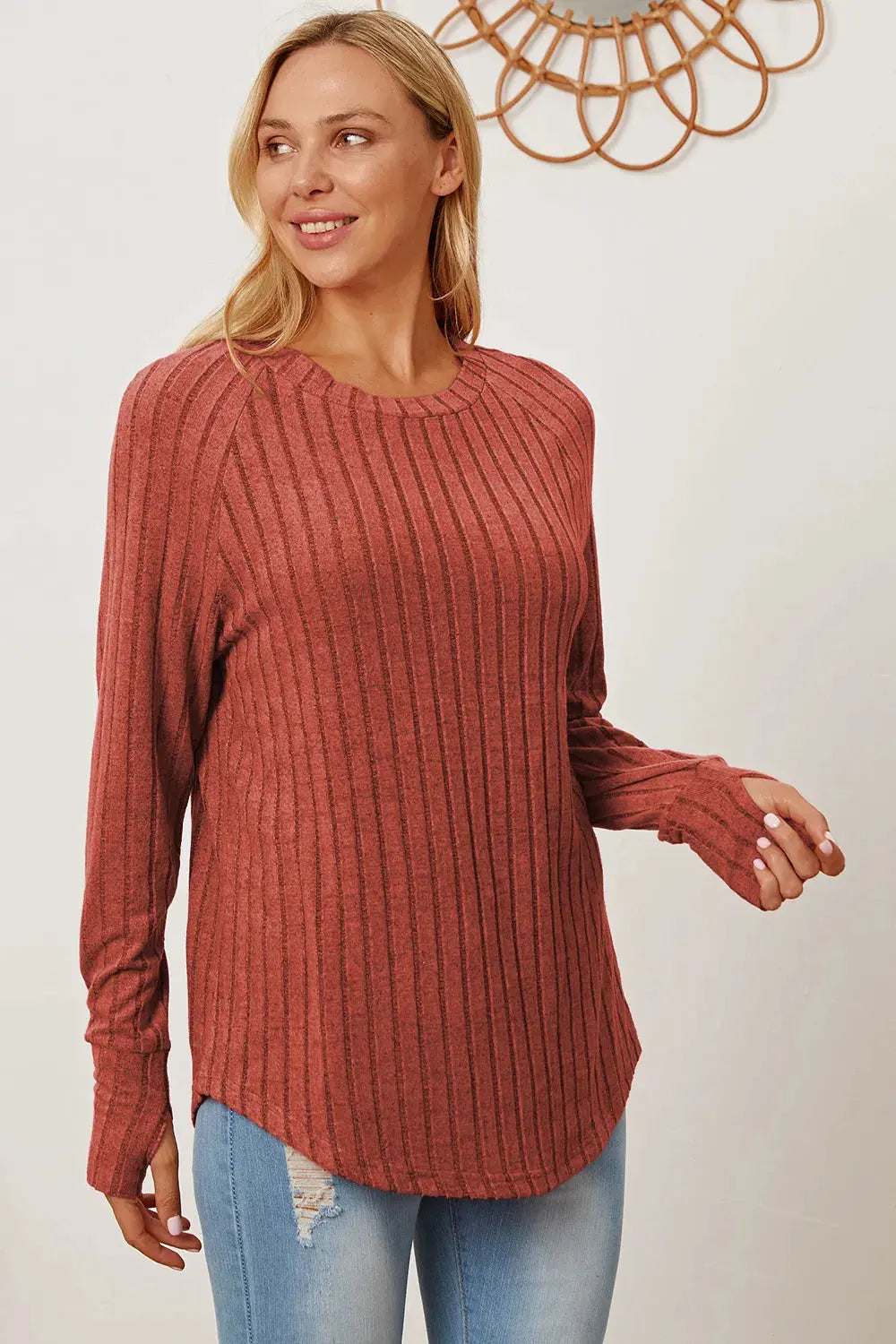 Basic Bae Full Size Ribbed Thumbhole Sleeve T-Shirt by Basic Bae