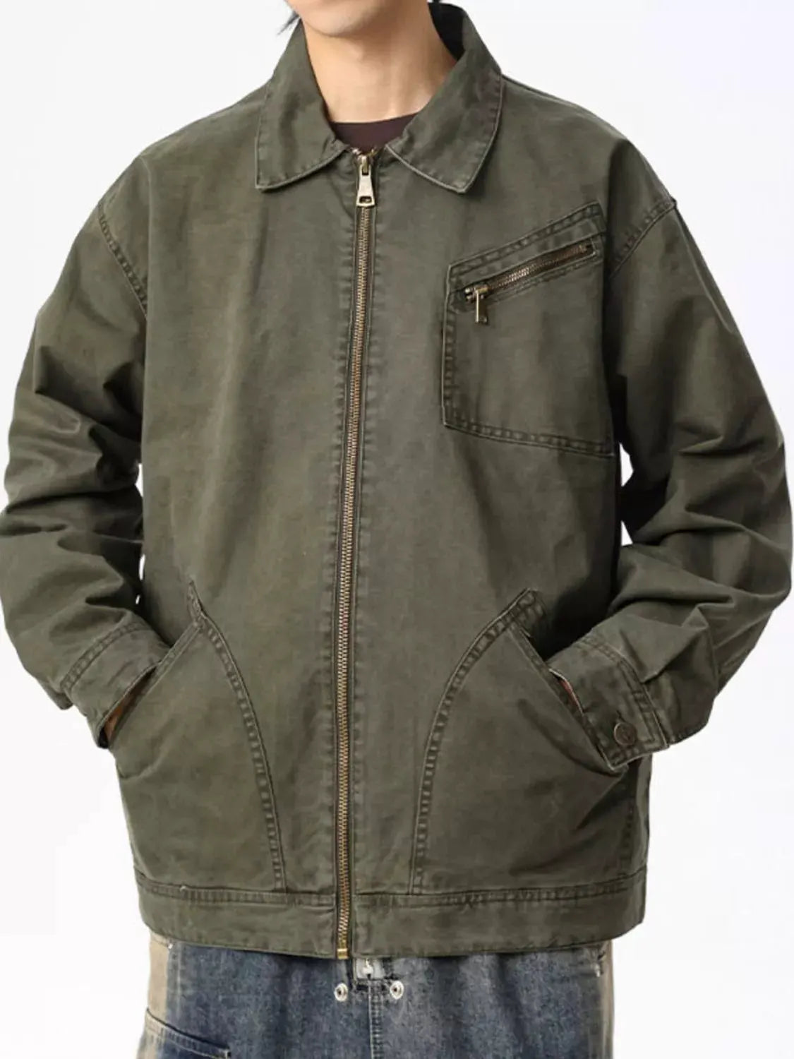 Men's Plus Size Zip Up Long Sleeve Jacket by Partner Label