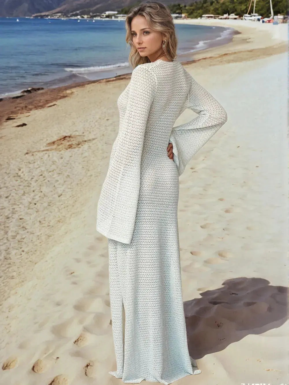 Slit Plunge Flare Sleeve Cover-Up Dress by Partner Label
