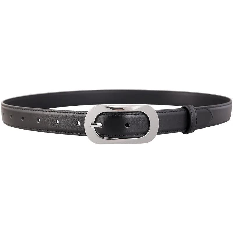 Silver Buckle Leather Belt by Trendsi