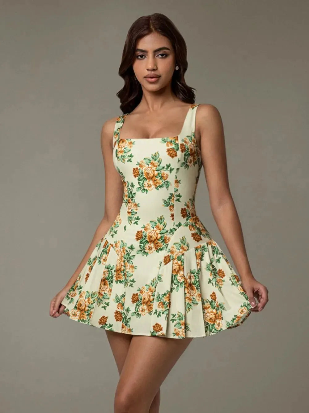 Floral Sleeveless Mini Pleated Dress by Partner Label