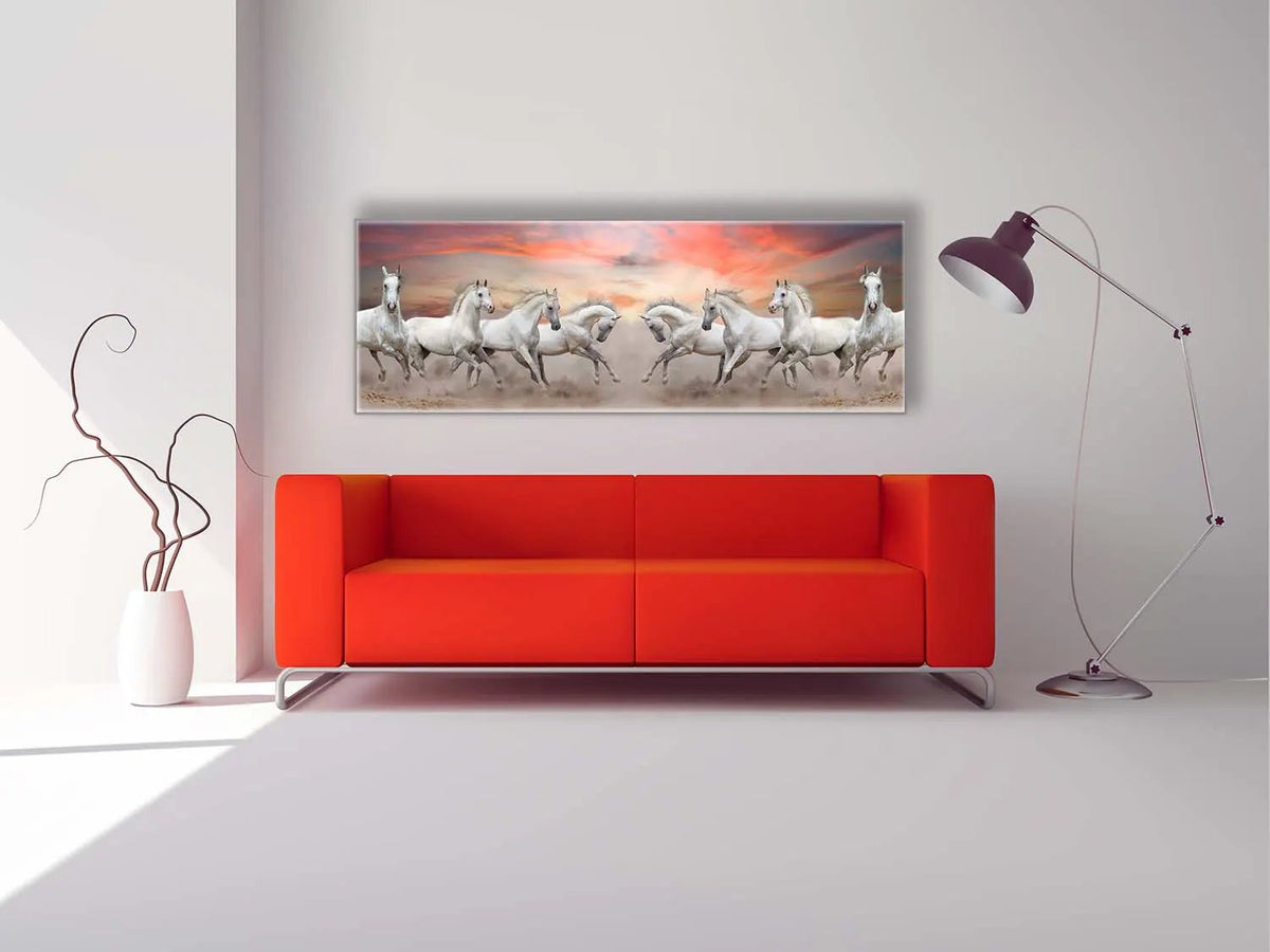 Arabian Horses and Fire Sky- Large Canvas Wall art- Wildlife Canvas Print by Gtaart.ca