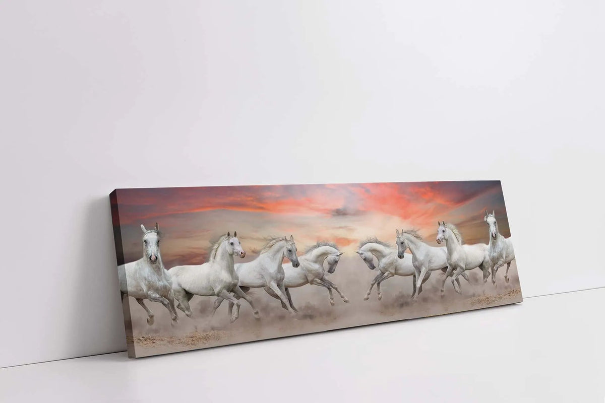 Arabian Horses and Fire Sky- Large Canvas Wall art- Wildlife Canvas Print by Gtaart.ca
