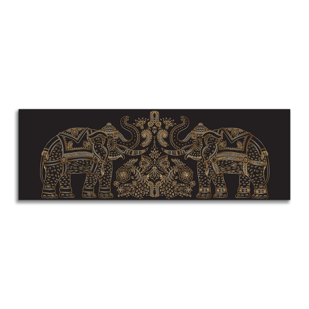 Lucky Trunk Up Elephants- Wildlife Canvas-Gold varnish by Gtaart.ca