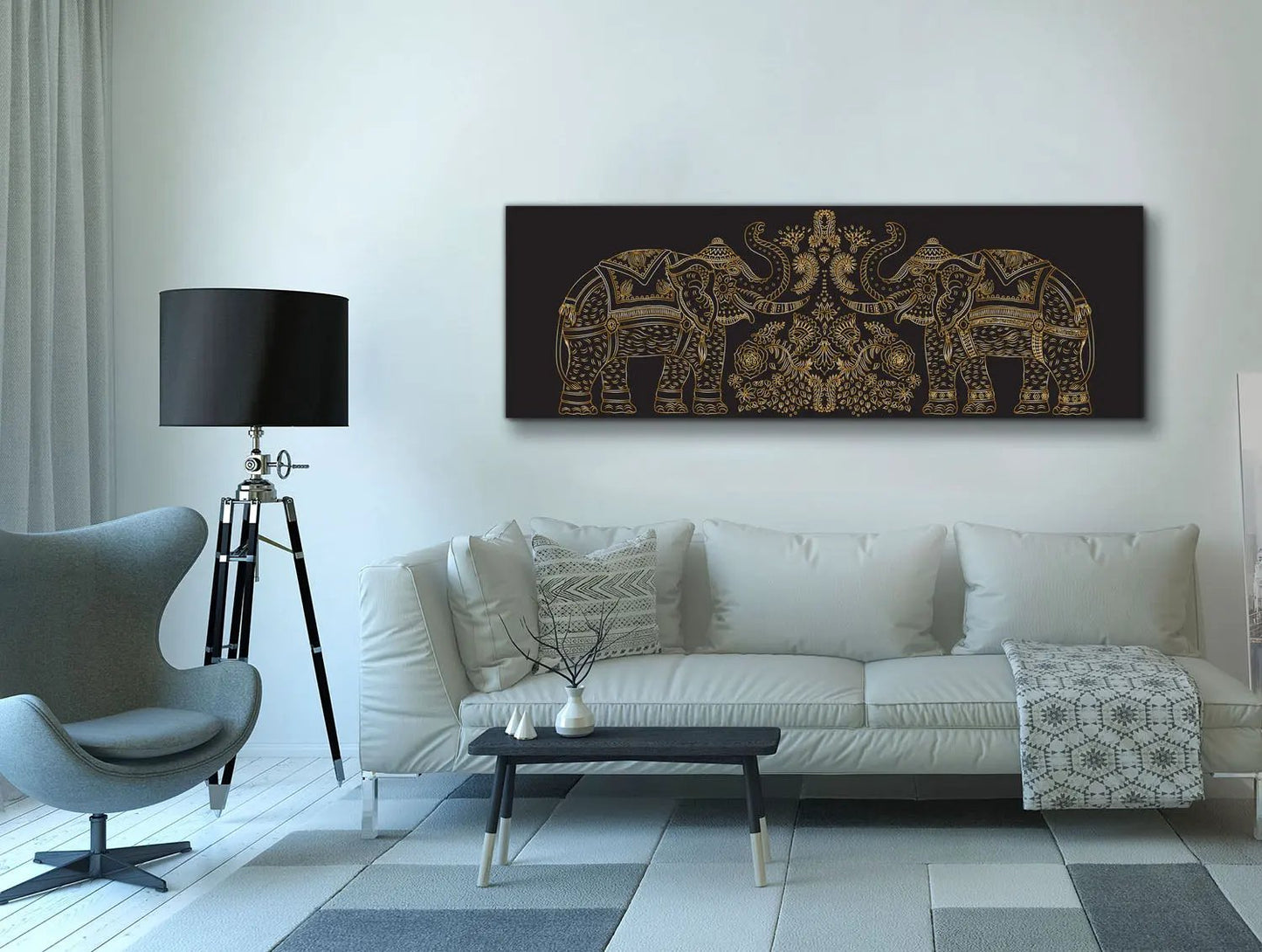 Lucky Trunk Up Elephants- Wildlife Canvas-Gold varnish by Gtaart.ca