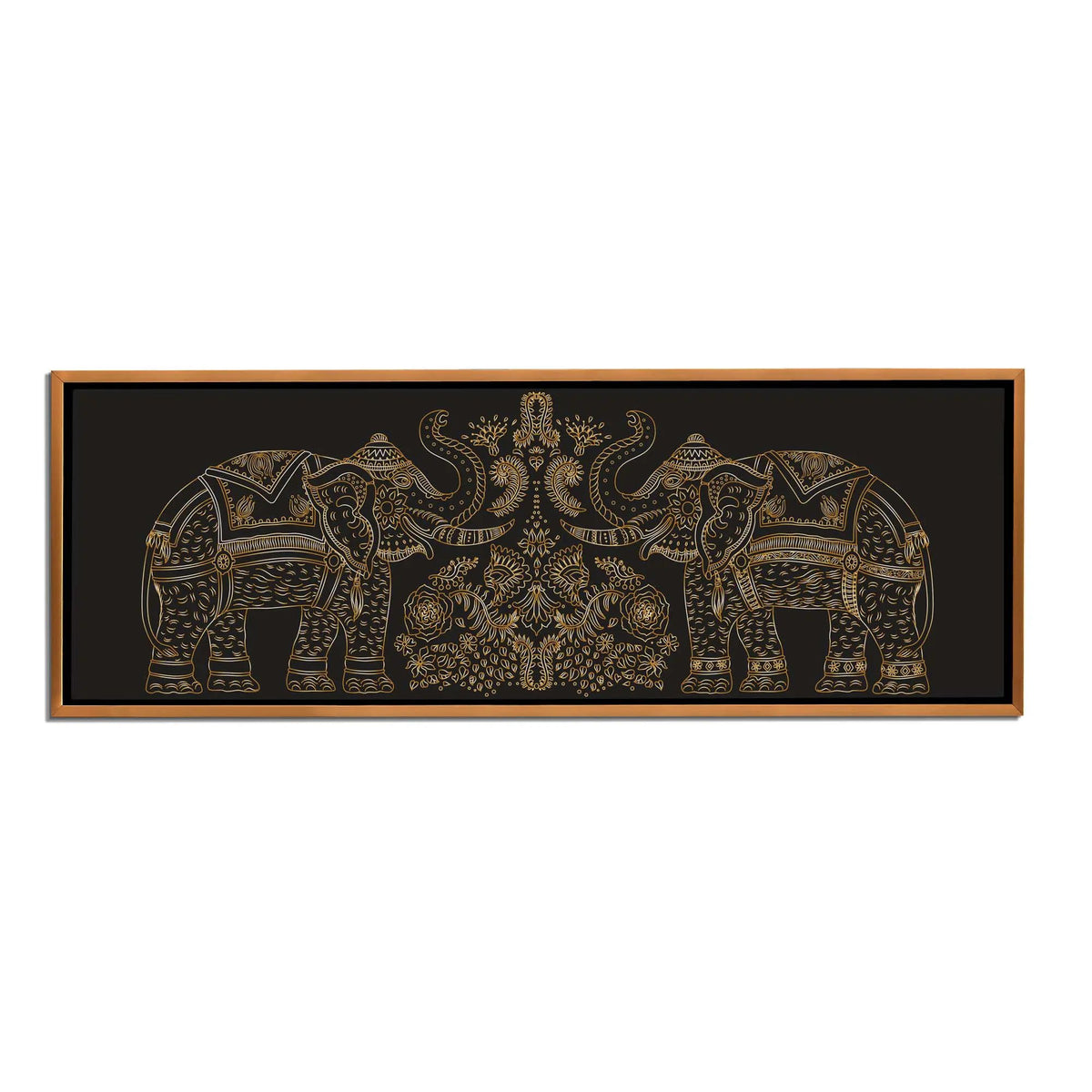 Lucky Trunk Up Elephants- Wildlife Canvas-Gold varnish by Gtaart.ca