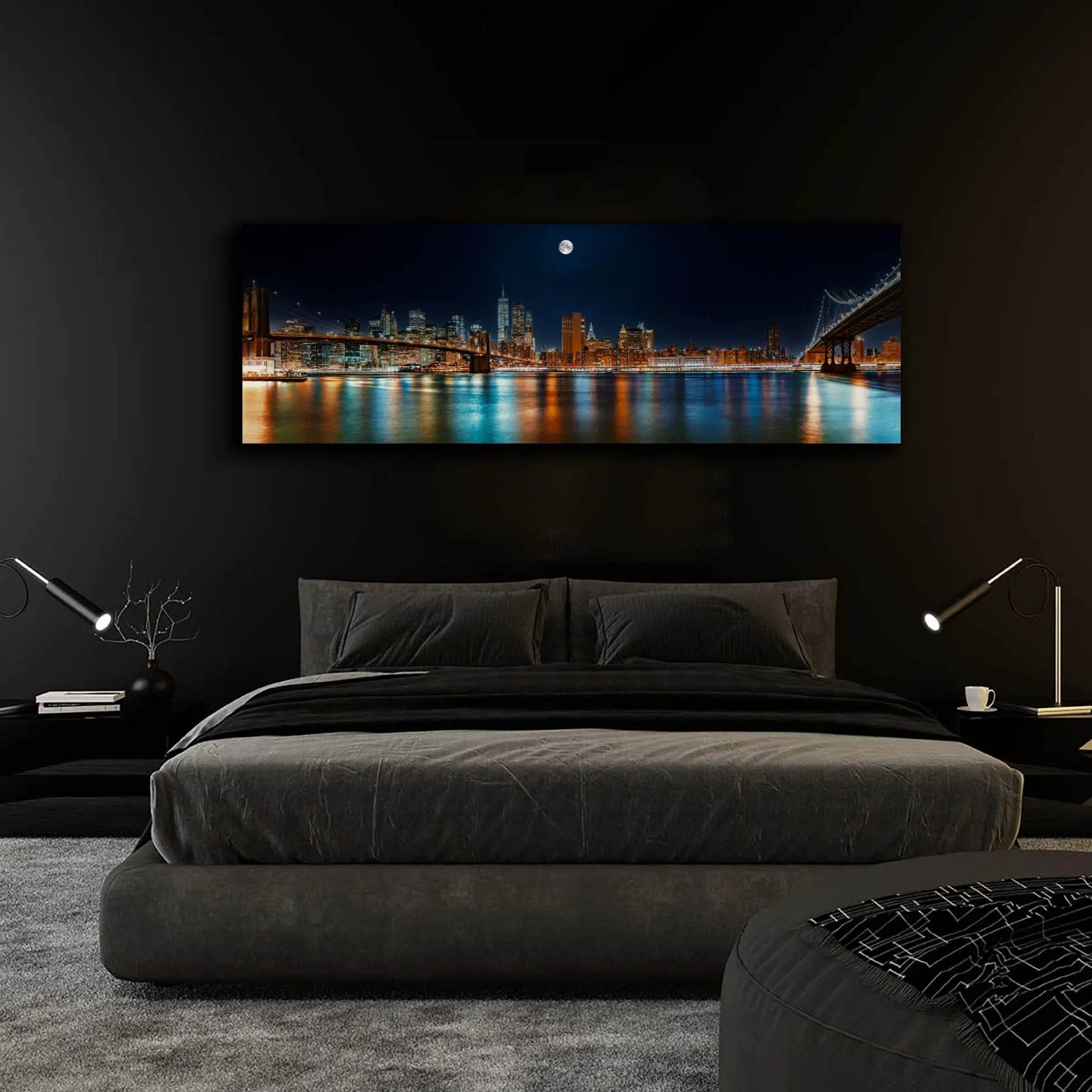 Large Canvas Wall art-NYC Moon Skyline-Canvas Printed by Gtaart.ca