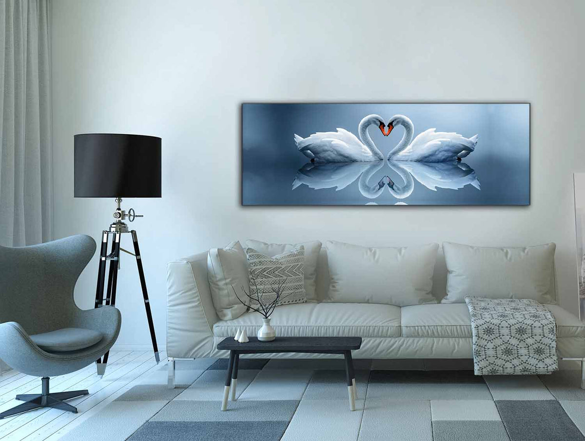 Wildlife Wall Art-Kissing Swans-Canvas printed by Gtaart.ca