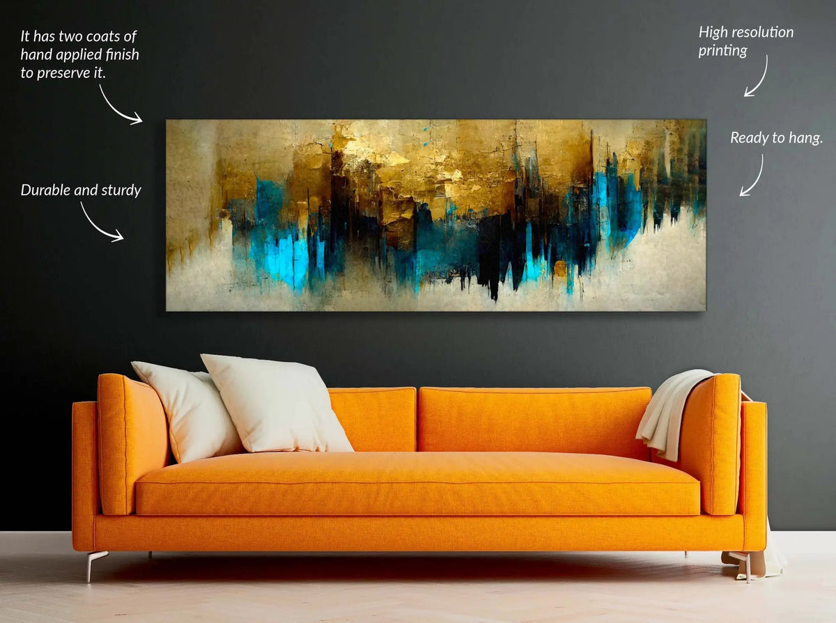 Gold and Blue Abstract-Canvas Wall art- Fine Art by Gtaart.ca