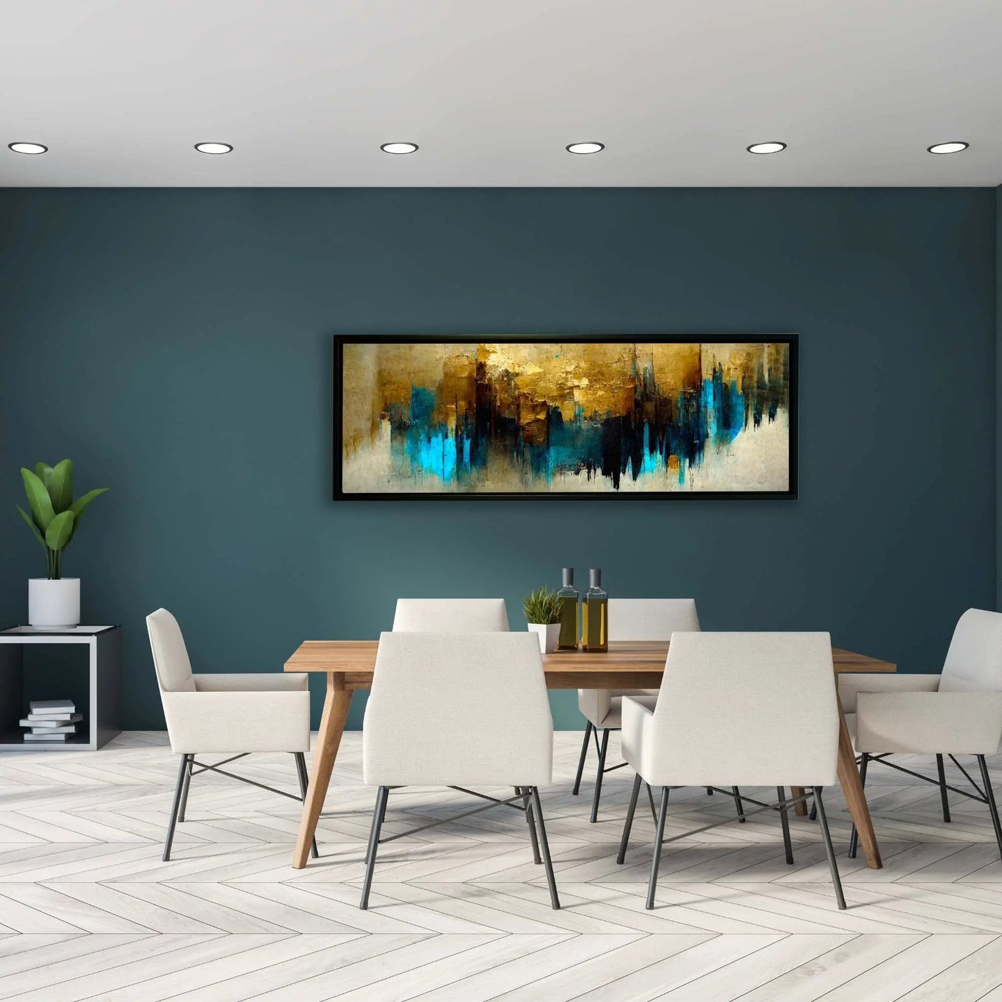 Gold and Blue Abstract-Canvas Wall art- Fine Art by Gtaart.ca