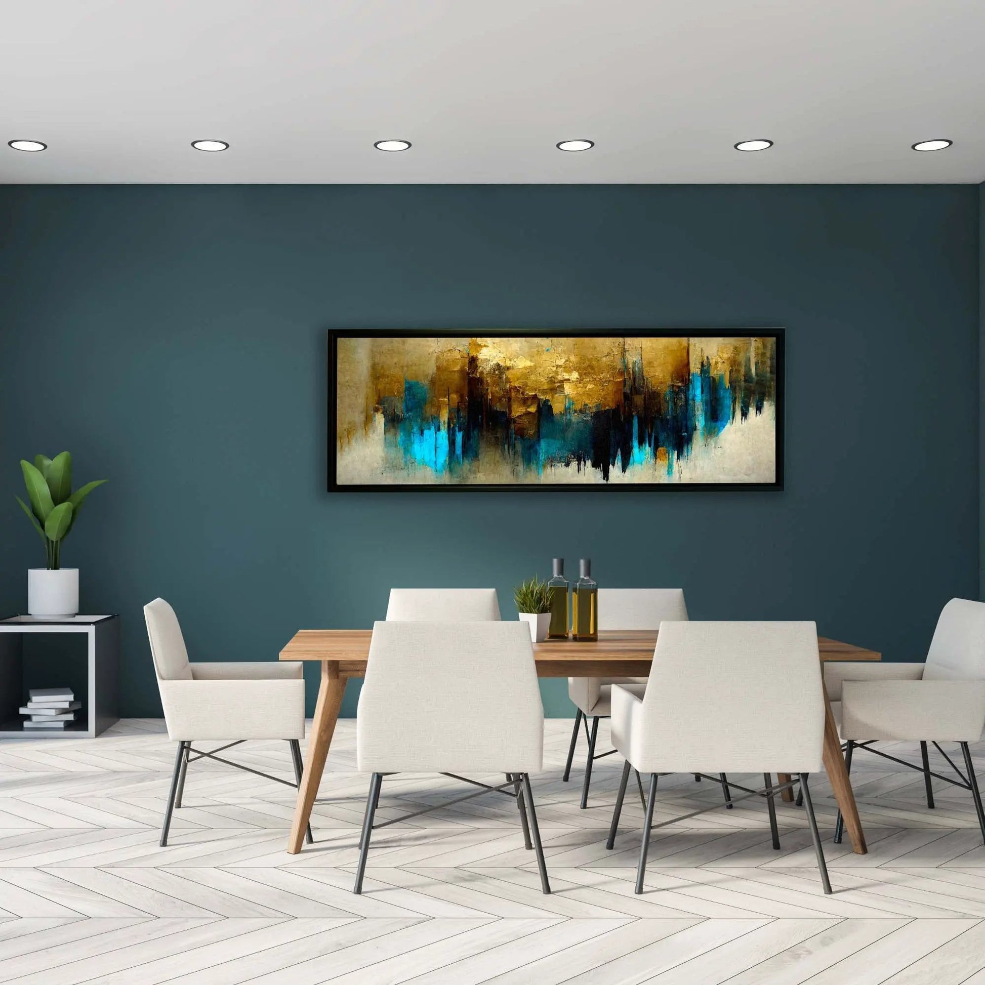Gold and Blue Abstract-Canvas Wall art- Fine Art by Gtaart.ca