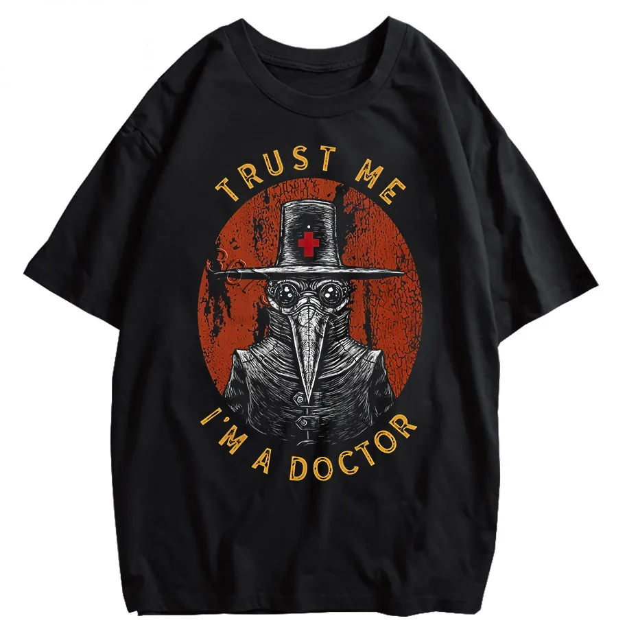 Funny Plague Doctor Graphic T-Shirt Men Cotton Streetwear Tee-7