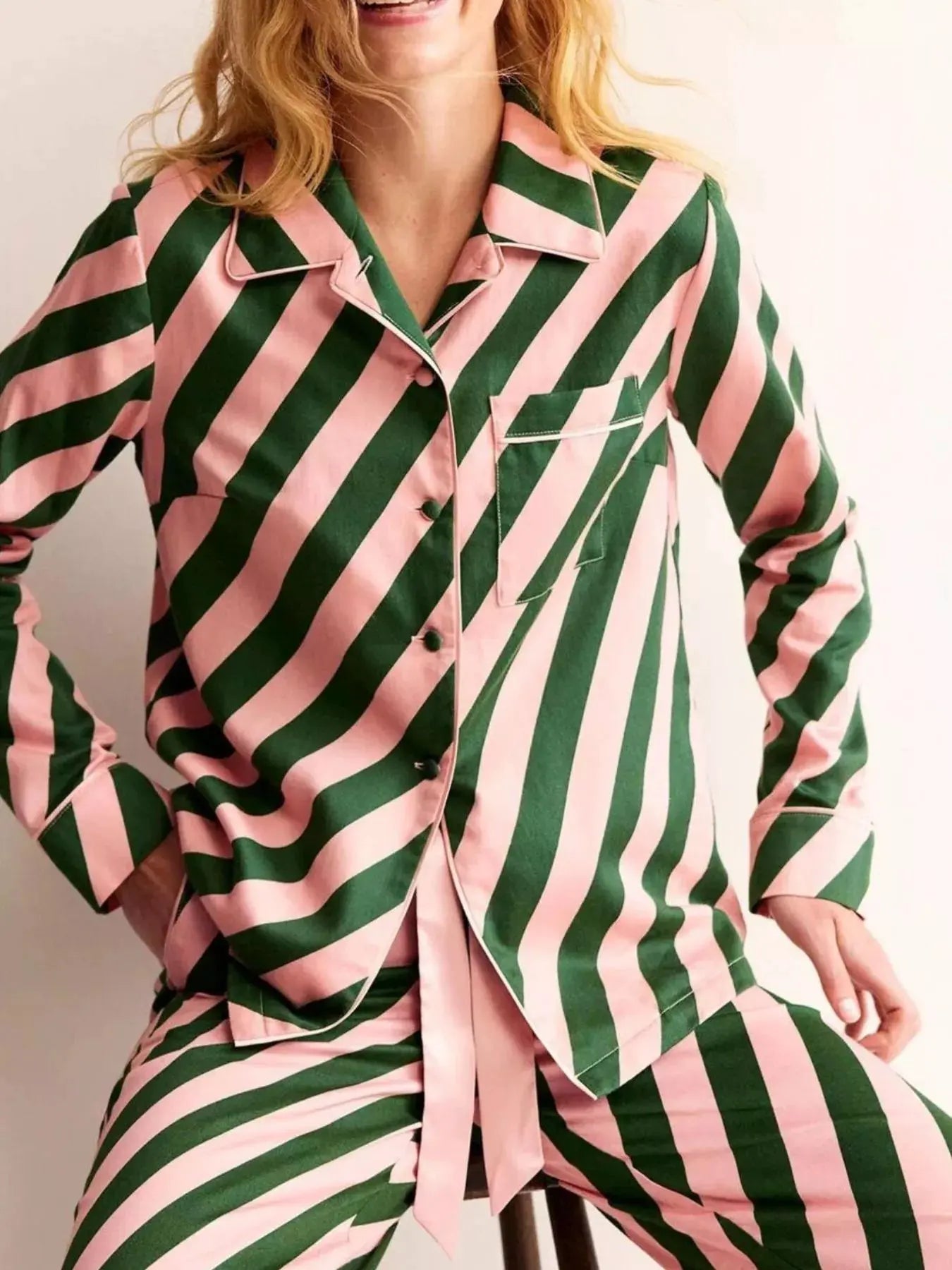 Striped Long Sleeve Shirt and Pants Lounge Set by Partner Label