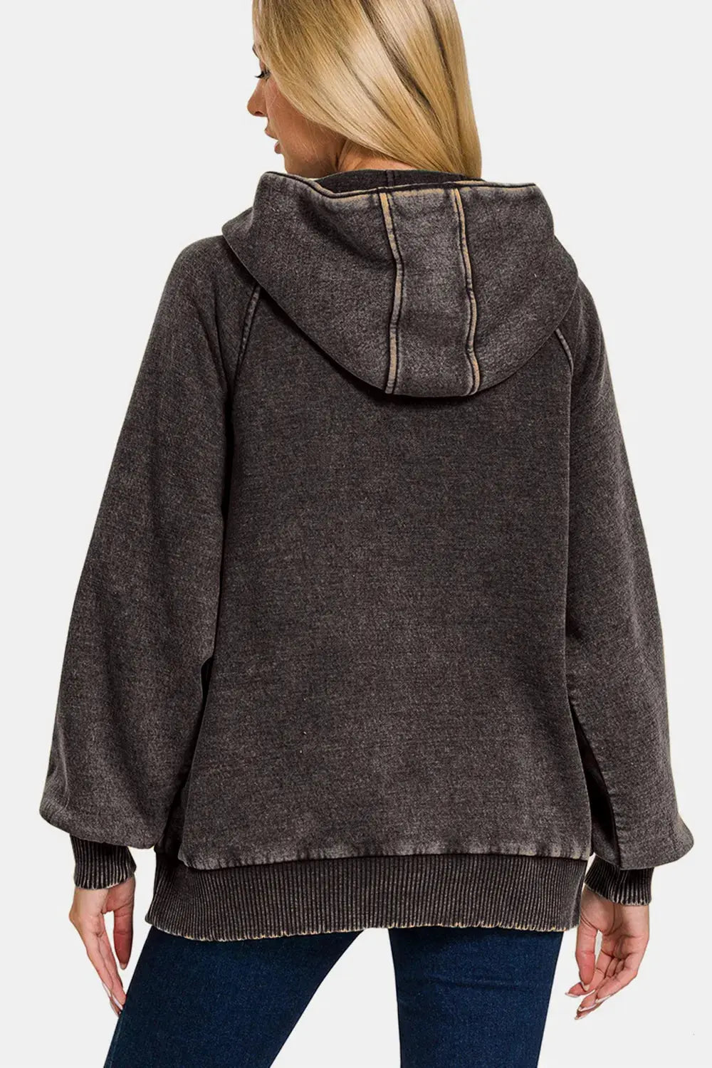 Zenana Acid Wash Fleece Kangaroo Hoodie by Zenana