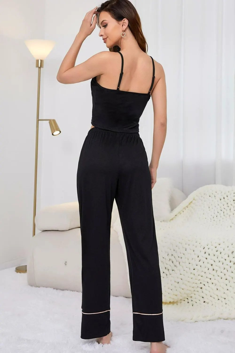 Contrast Trim Cropped Cami and Pants Loungewear Set by Partner Label