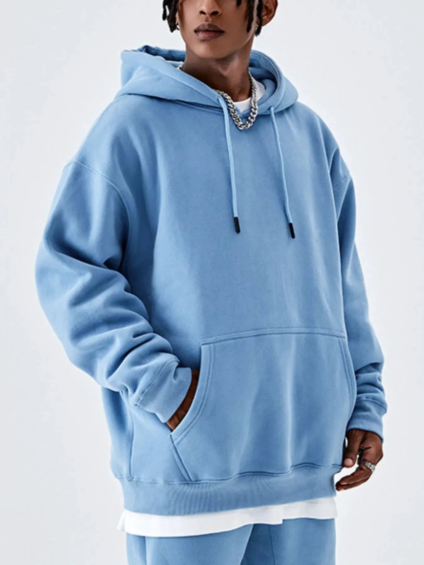 Men's Drawstring Drop Shoulder Hoodie by Trendsi