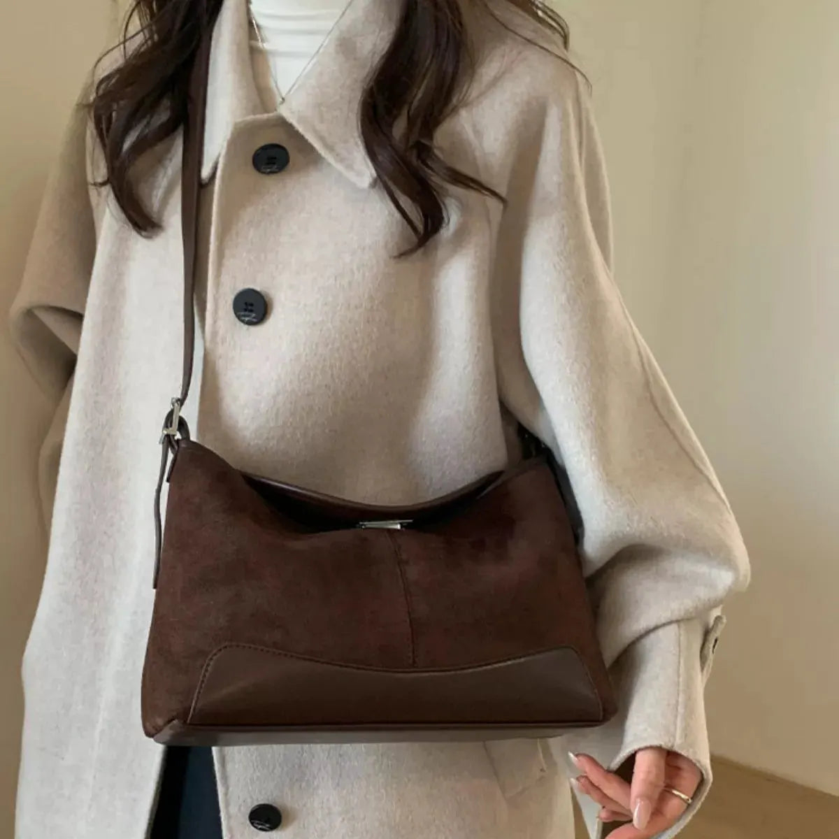Suede Crossbody Bag with Adjustable Strap by Partner Label