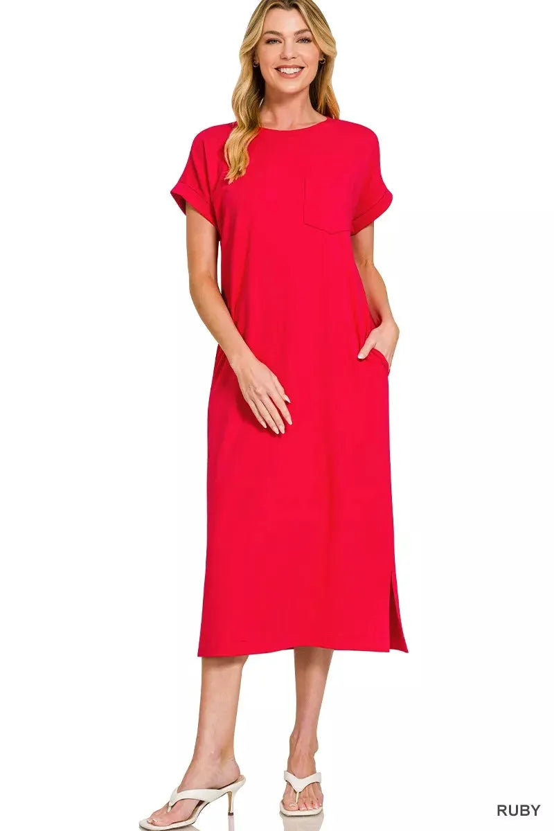 Zenana Round Neck Short Sleeve Midi Dress by Zenana