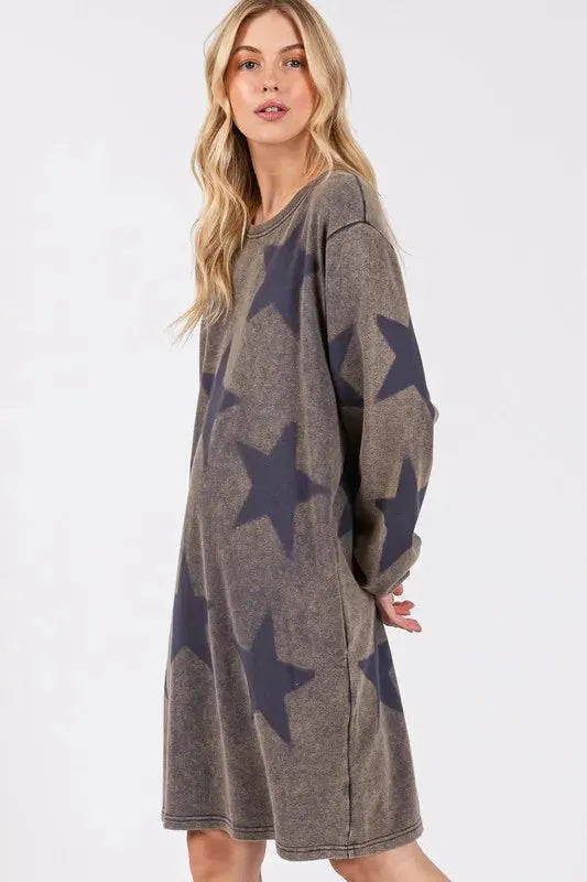 SAGE + FIG Washed Star Print Round Neck Dress by Partner Label