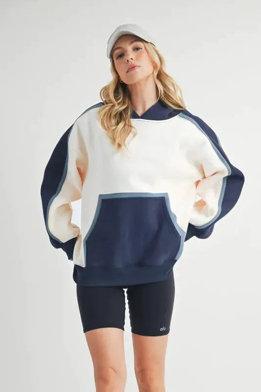 Aemi + Co Color Block Kangaroo Pocketed Hoodie by Partner Label