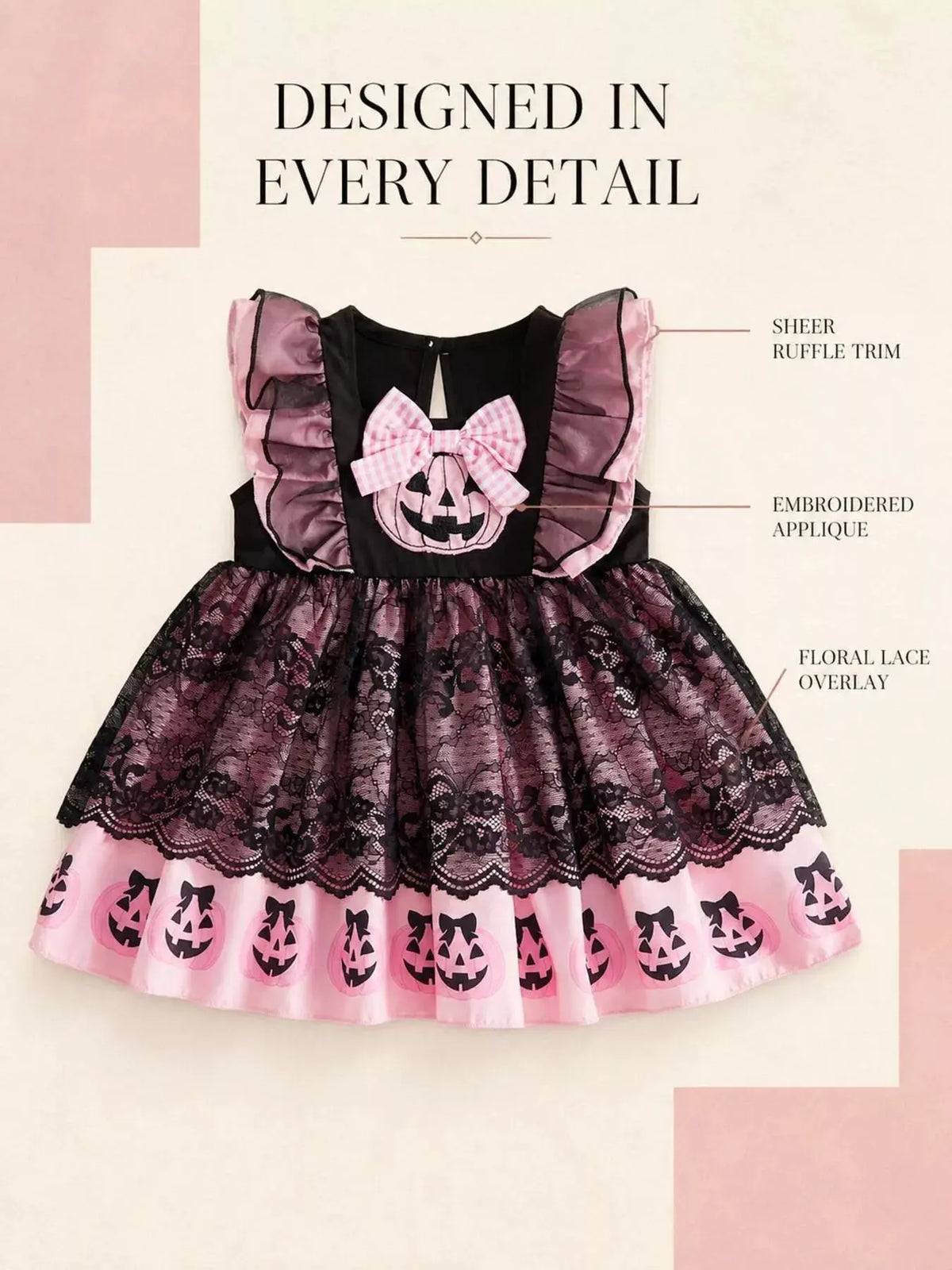 Children's Halloween Lolita Style Pumpkin Print Dress by Trendsi