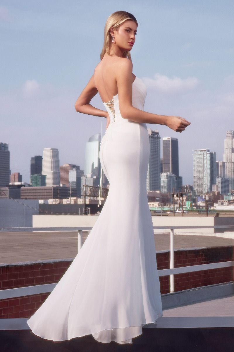 Strapless Chiffon Fitted Off-White Dress-1