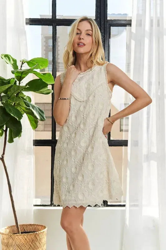 ADORA Applique Round Neck Sleeveless Shift Dress by ADORA
