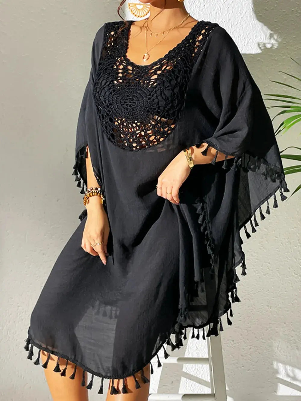 Tassel Cutout Scoop Neck Cover-Up Dress by Partner Label