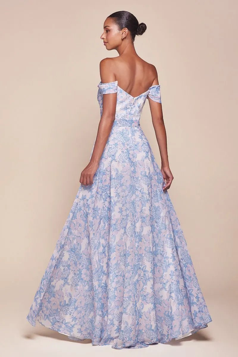 Off The Shoulder Floral Printed A-Line Dress by Tux-USA