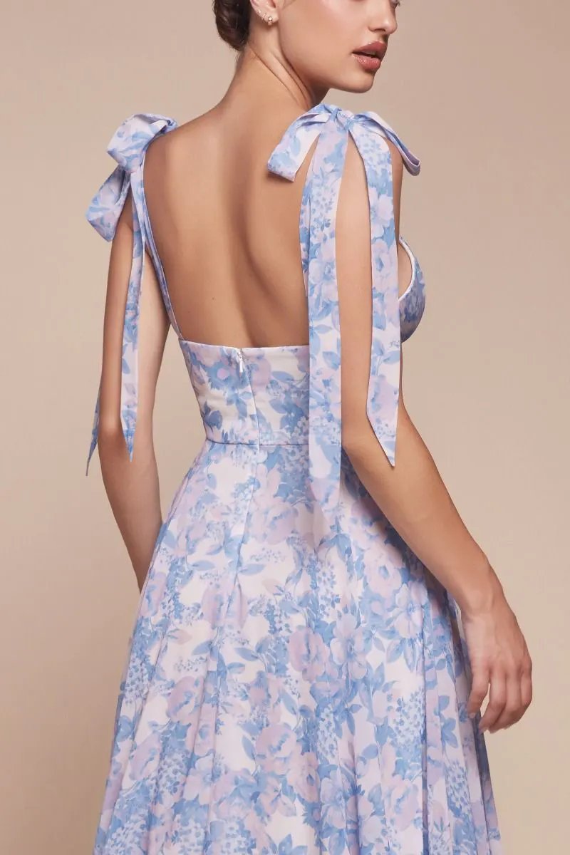 Tie Strap A-Line Floral Printed Skirt by Tux-USA