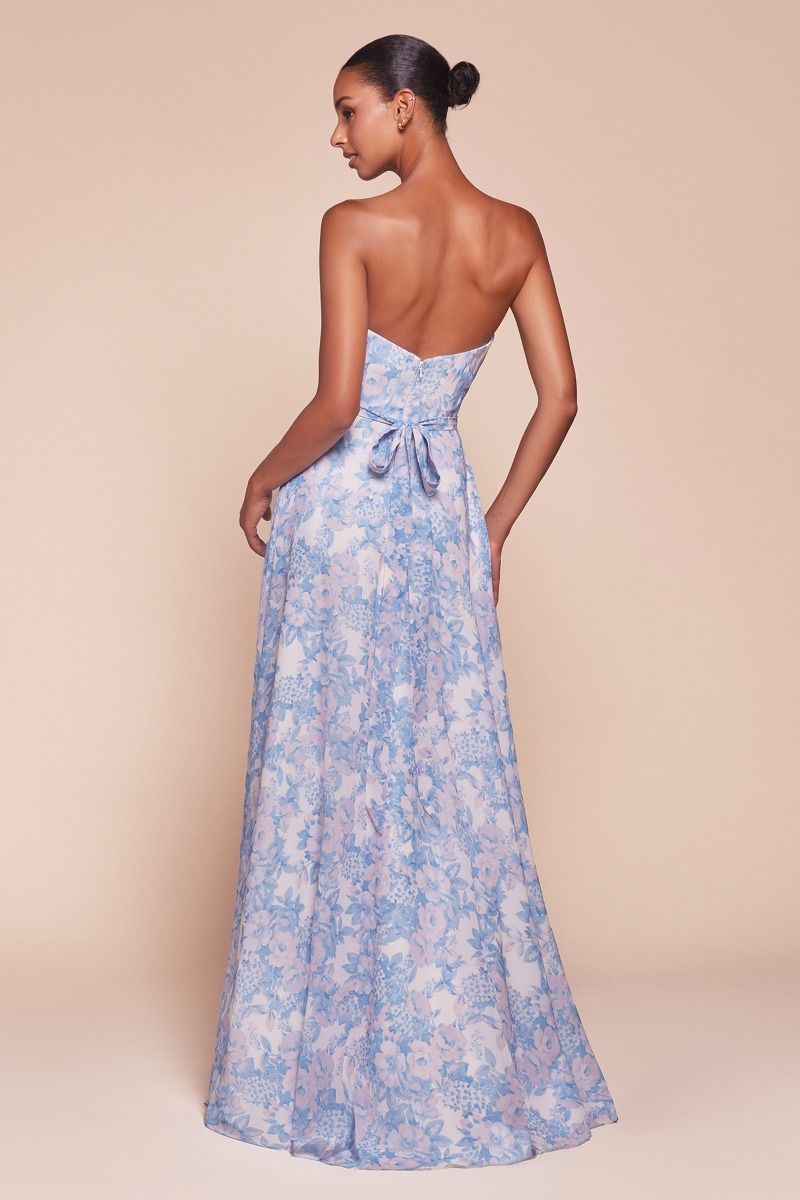 Strapless A-Line Floral Satin Dress-1