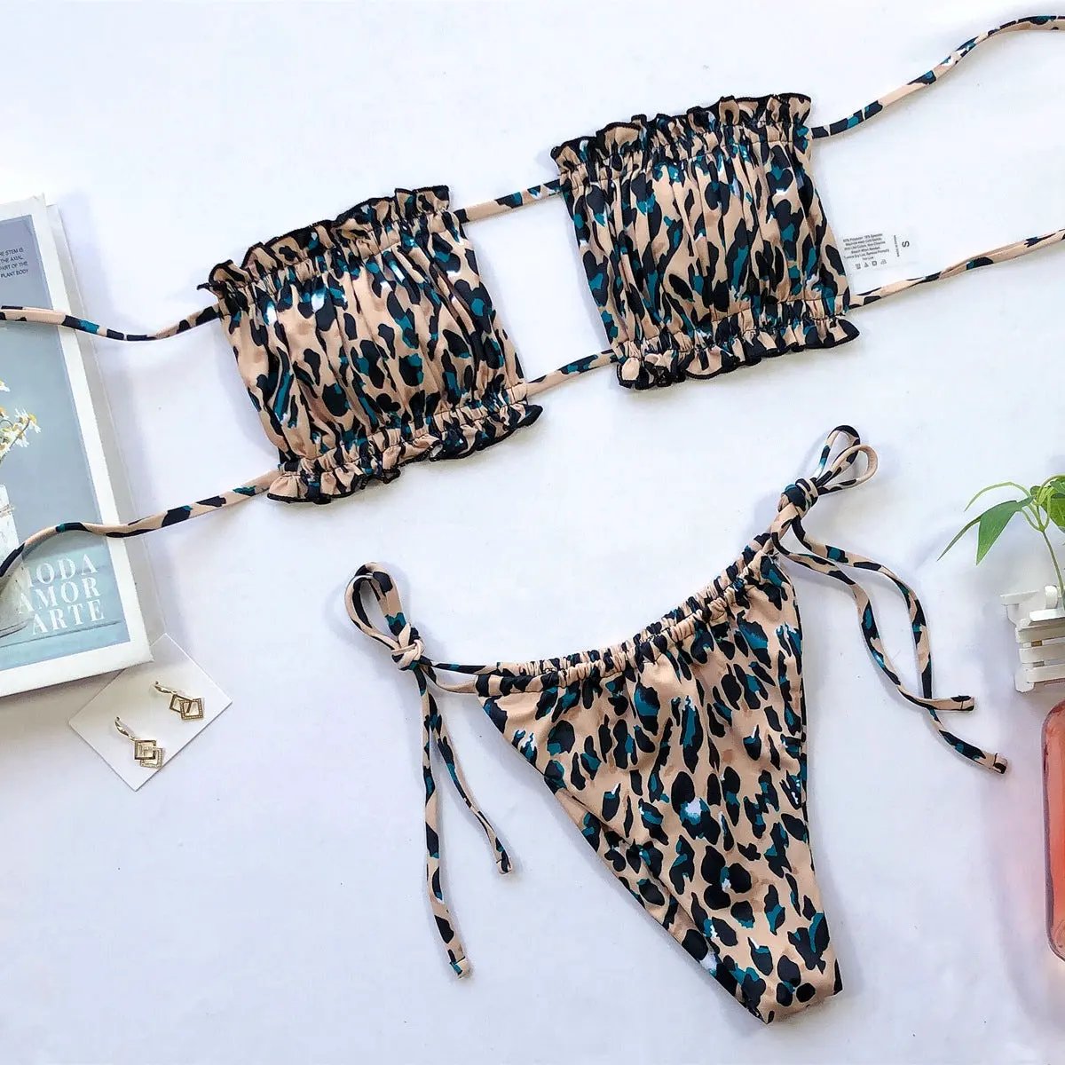 Frill Trim Ruched Bikini Set by Partner Label