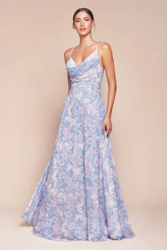 A-Line Soft Satin Print Dress by Tux-USA