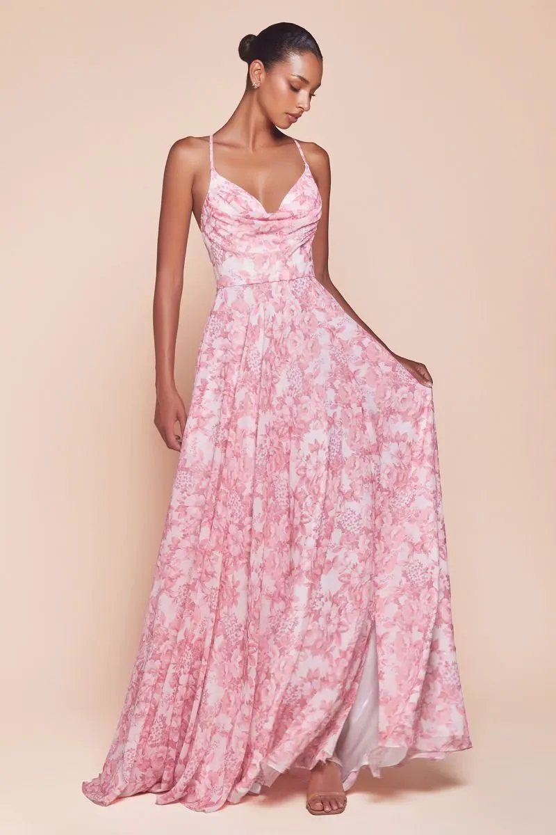A-Line Soft Satin Print Dress by Tux-USA