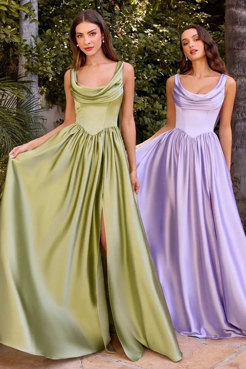 A-Line Satin Dress With A Softly Draped Scoop Neckline And Wide Straps by Tux-USA