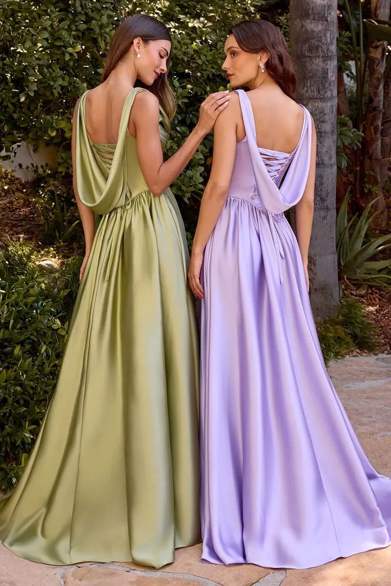 A-Line Satin Dress With A Softly Draped Scoop Neckline And Wide Straps by Tux-USA