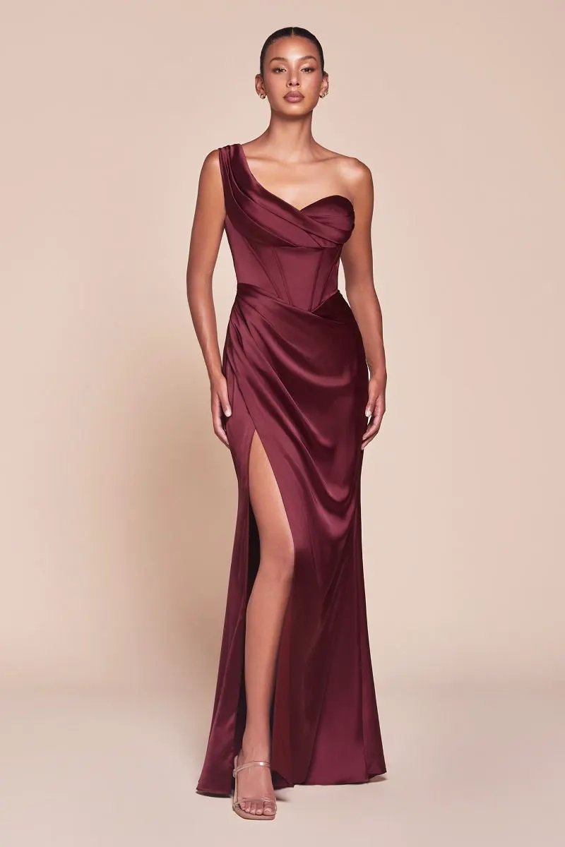 One Shoulder Satin Corset Gown by Tux-USA