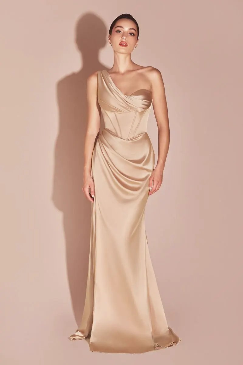 One Shoulder Satin Corset Gown by Tux-USA