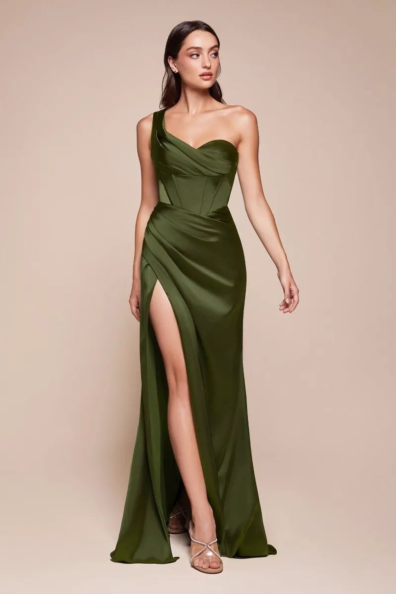 One Shoulder Satin Corset Gown by Tux-USA