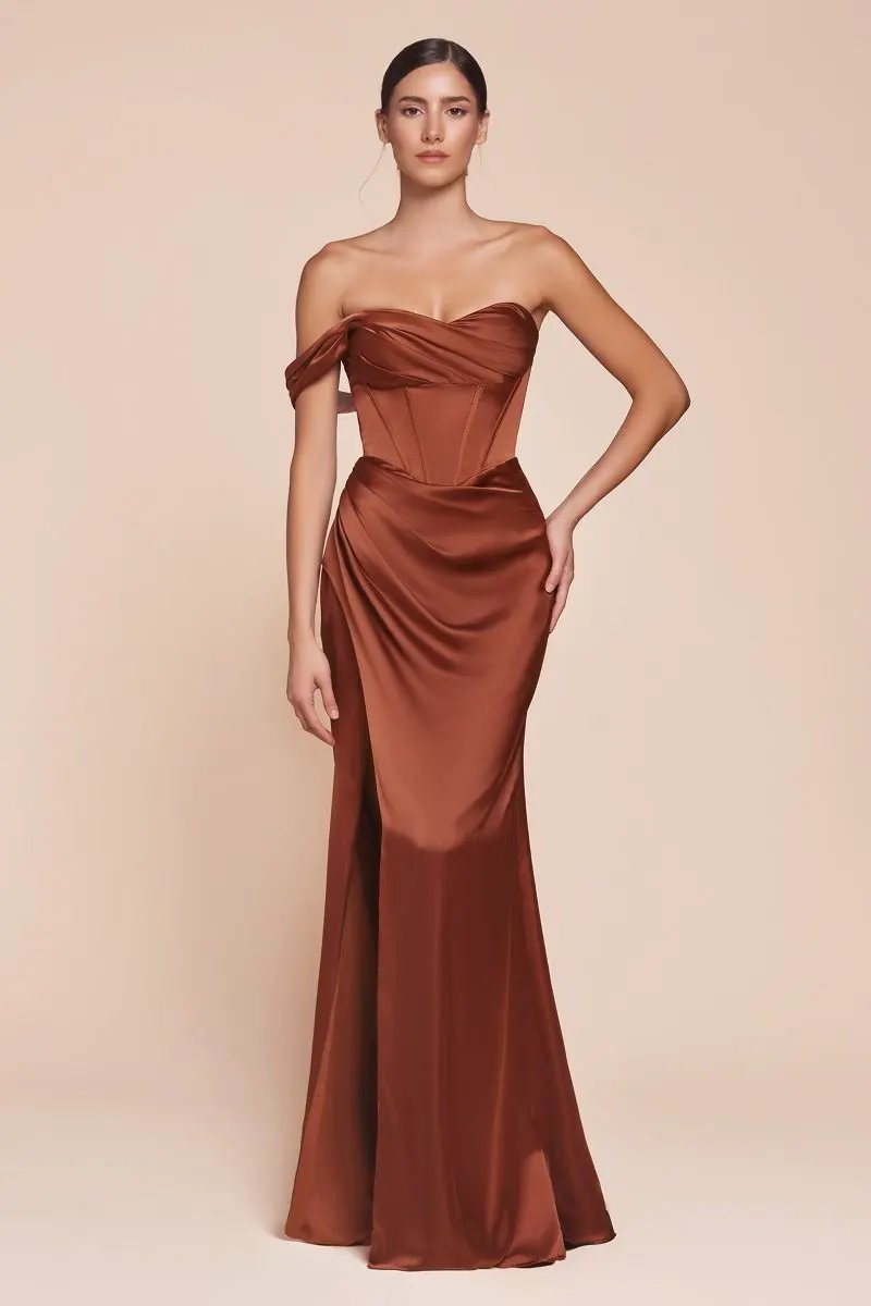 One Shoulder Satin Corset Gown by Tux-USA
