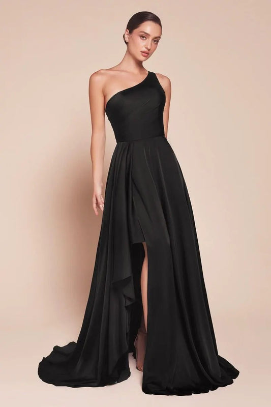 One Shoulder Satin A-Line Dress by Tux-USA