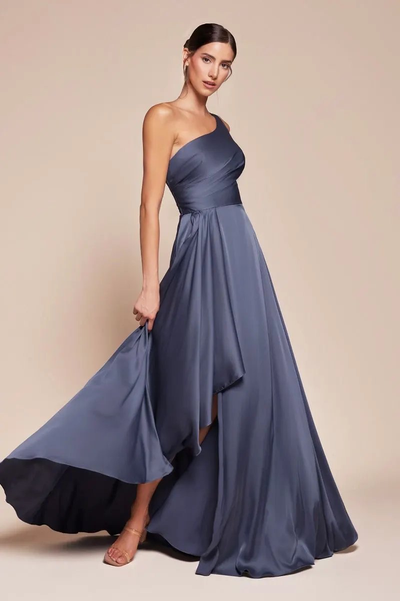 One Shoulder Satin A-Line Dress by Tux-USA