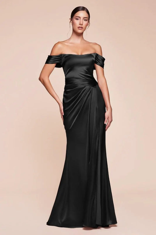 Off The Shoulder Lace Up Corset Satin Gown by Tux-USA