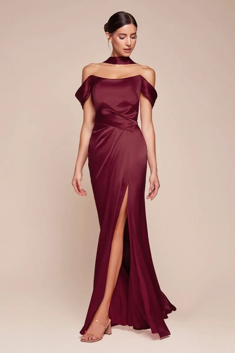 Off The Shoulder Lace Up Corset Satin Gown by Tux-USA