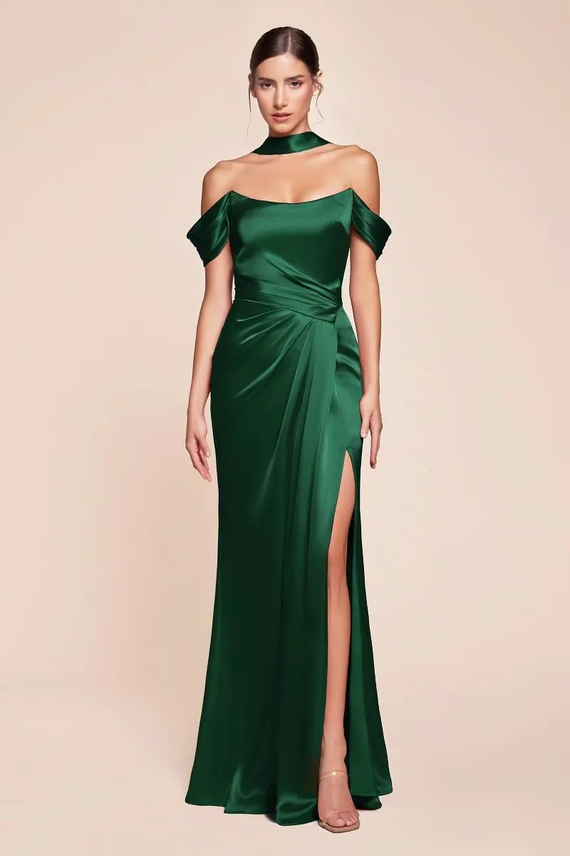 Off The Shoulder Lace Up Corset Satin Gown by Tux-USA