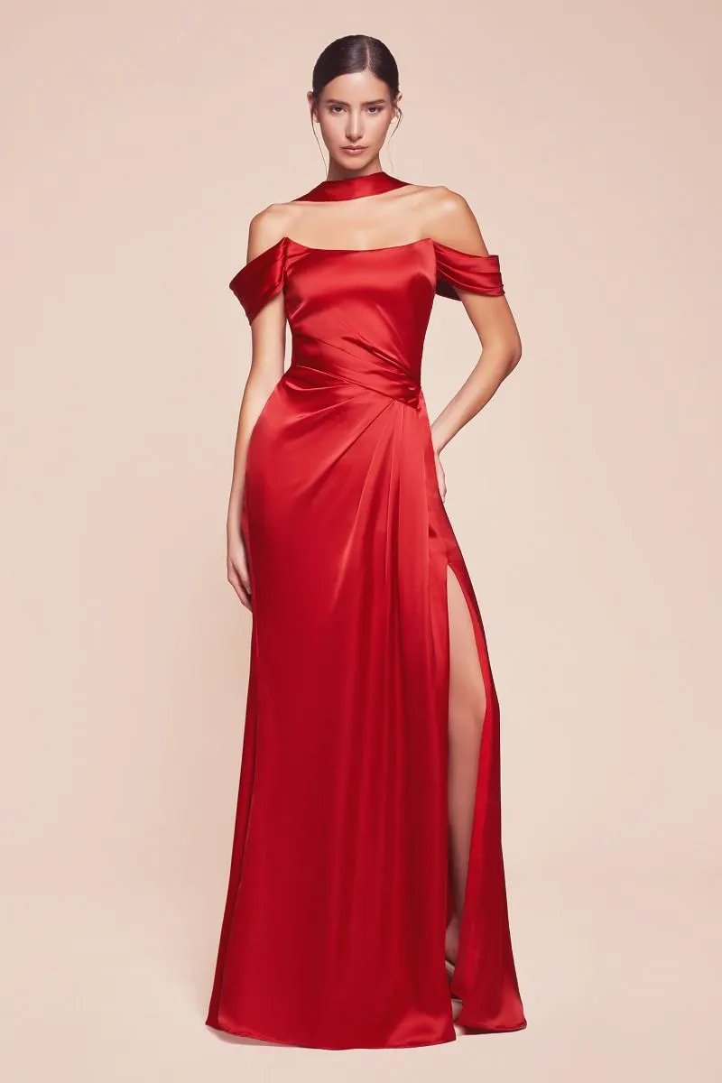 Off The Shoulder Lace Up Corset Satin Gown by Tux-USA