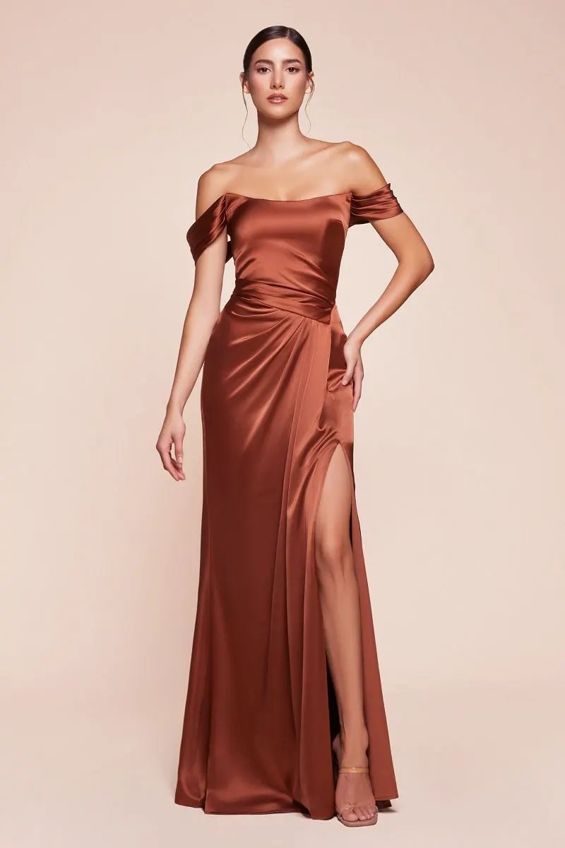 Off The Shoulder Lace Up Corset Satin Gown by Tux-USA